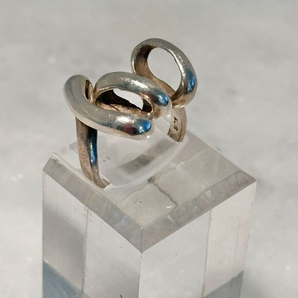 Vintage Handmade Sterling Silver Squiggle Artwork Ring Size 4.5 - Picture 3 of 5